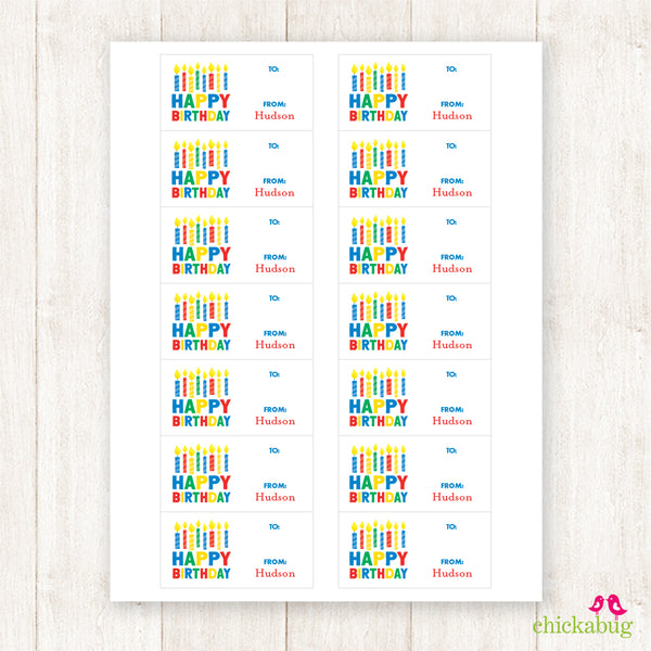 Colorful Candles Birthday Gift Labels