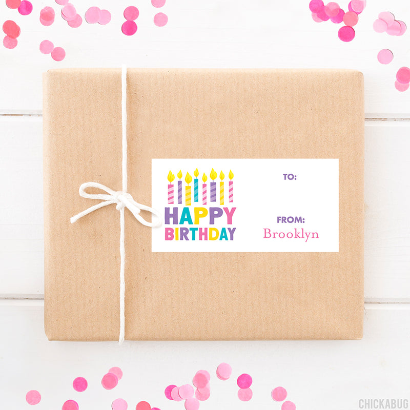 Pink Candles Birthday Gift Labels