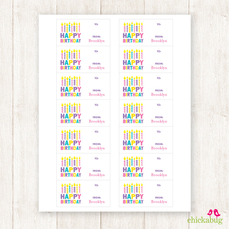 Pink Candles Birthday Gift Labels
