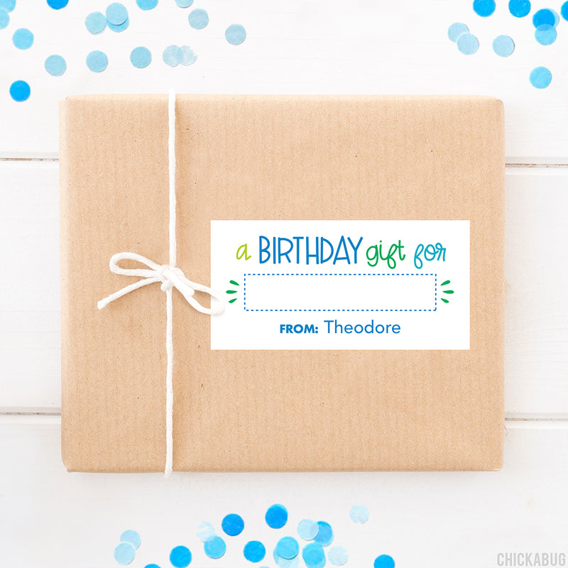 Blue "A Birthday Gift For" Fill-In Gift Labels