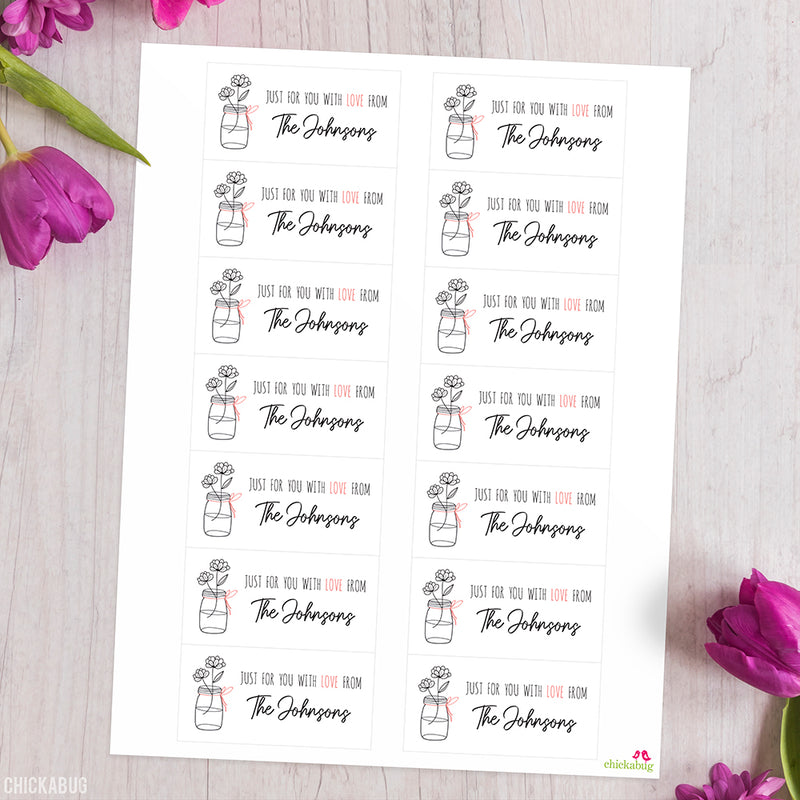 Flower Mason Jar "Just For You" Gift Labels