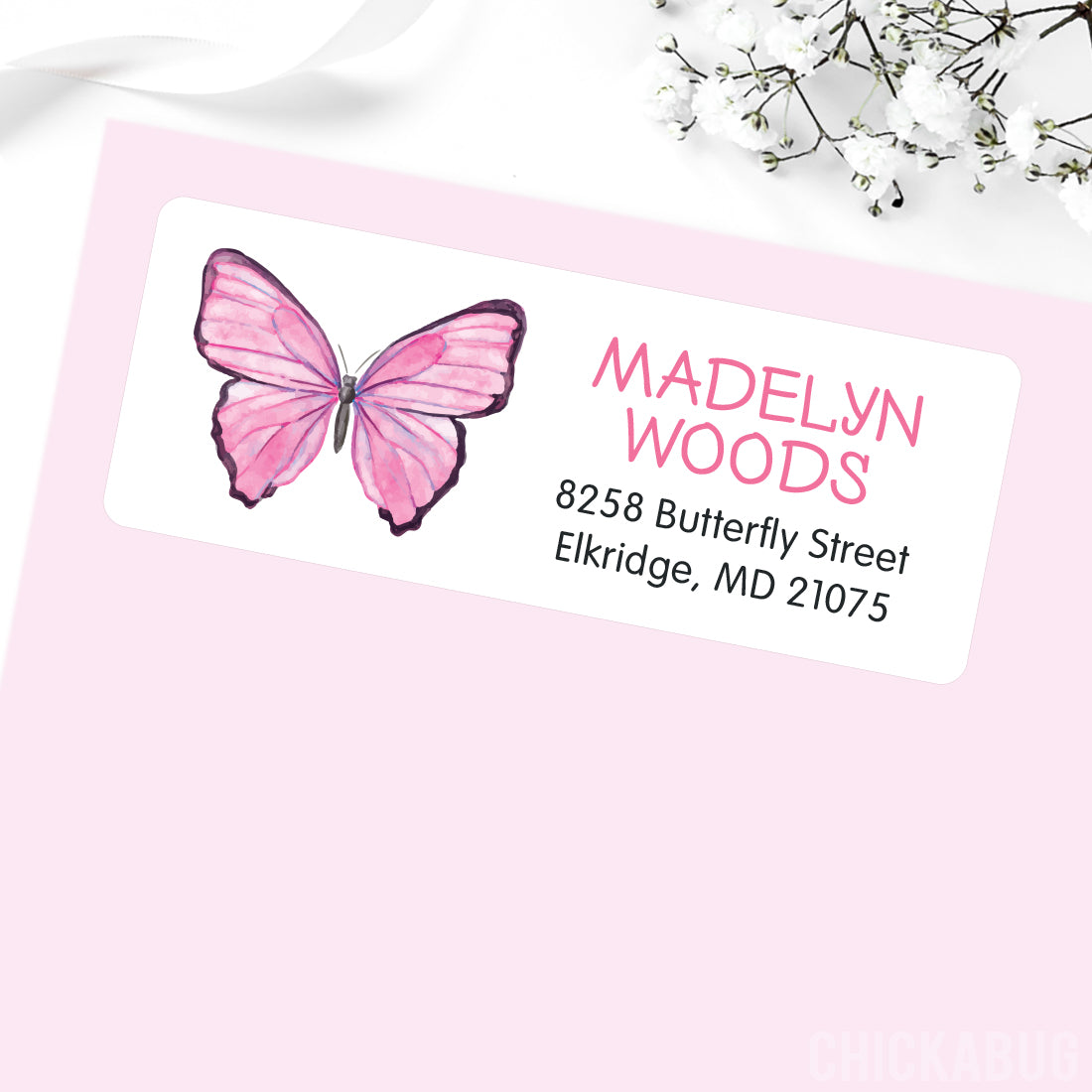 Pink Butterfly Label Personalized Pink Butterfly Return Address Labels – Chickabug
