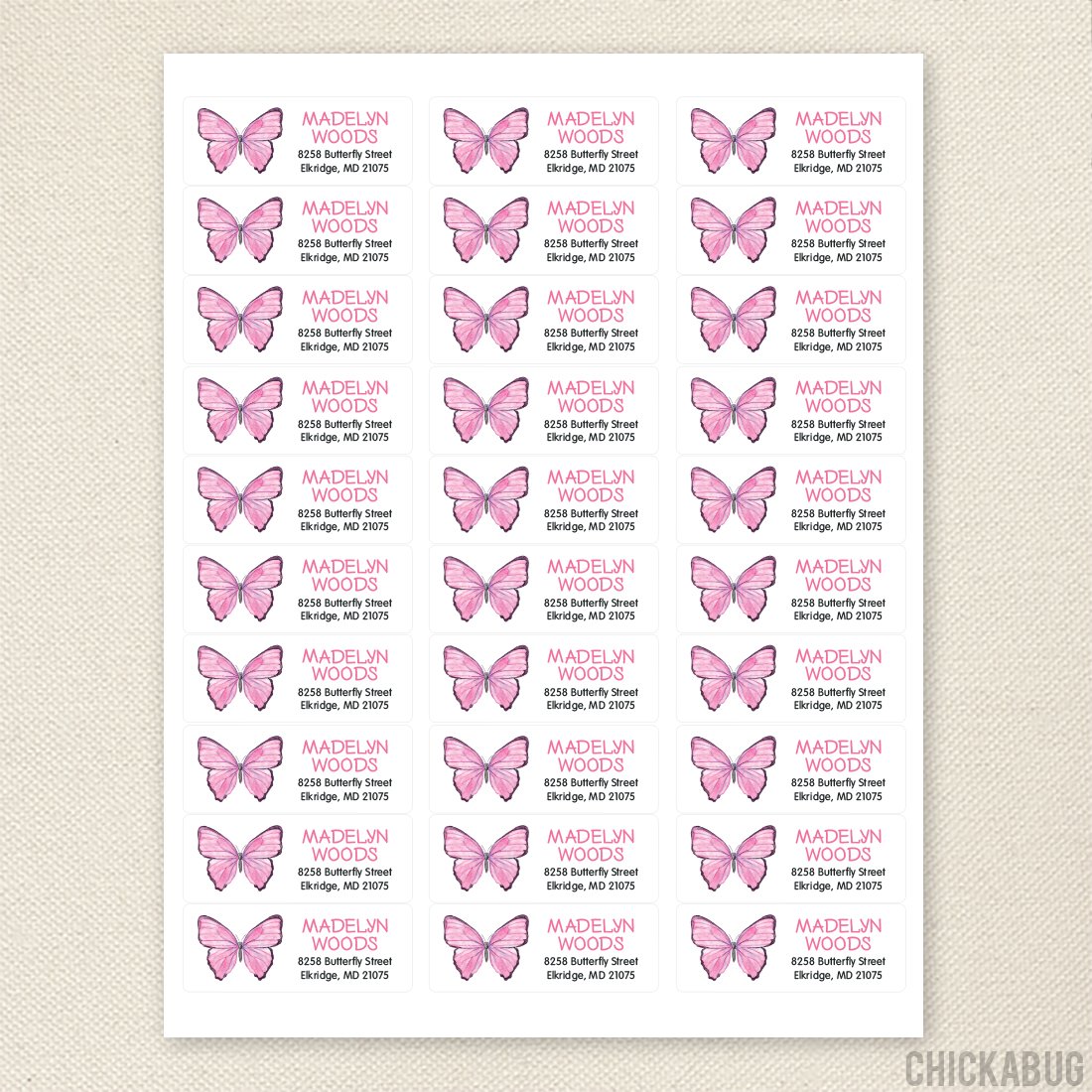 Pink Butterfly Label Personalized Pink Butterfly Return Address Labels – Chickabug