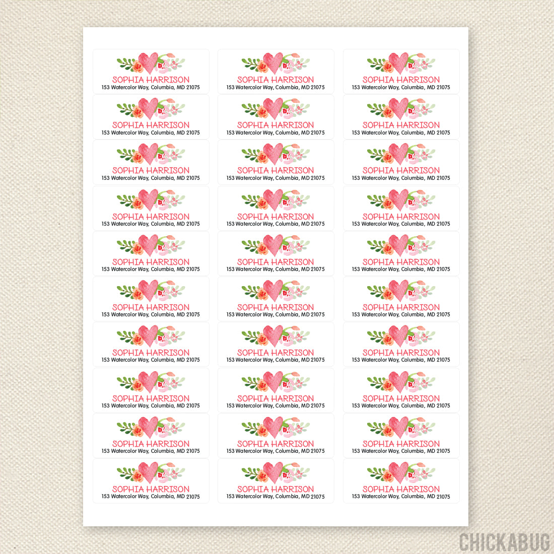 Personalized Watercolor Heart Return Address Labels – Chickabug
