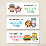 Cute Snack Food Friends "This Belongs To" Labels