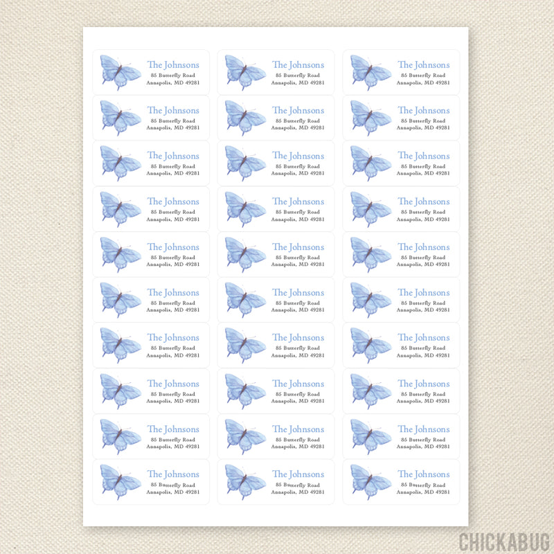 Watercolor Blue Butterfly Address Labels