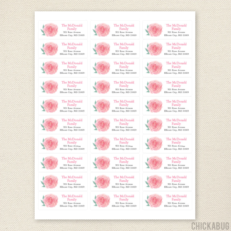 Pink Roses Address Labels Personalized Pink Rose Return Address Labels – Chickabug