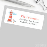 Red and White Lighthouse Address Labels