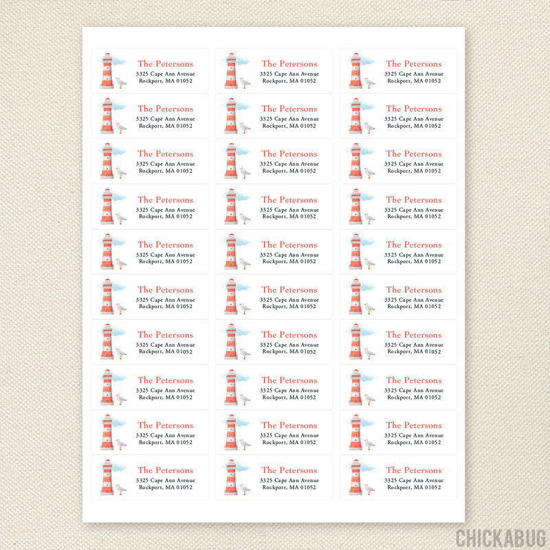 Red and White Lighthouse Address Labels
