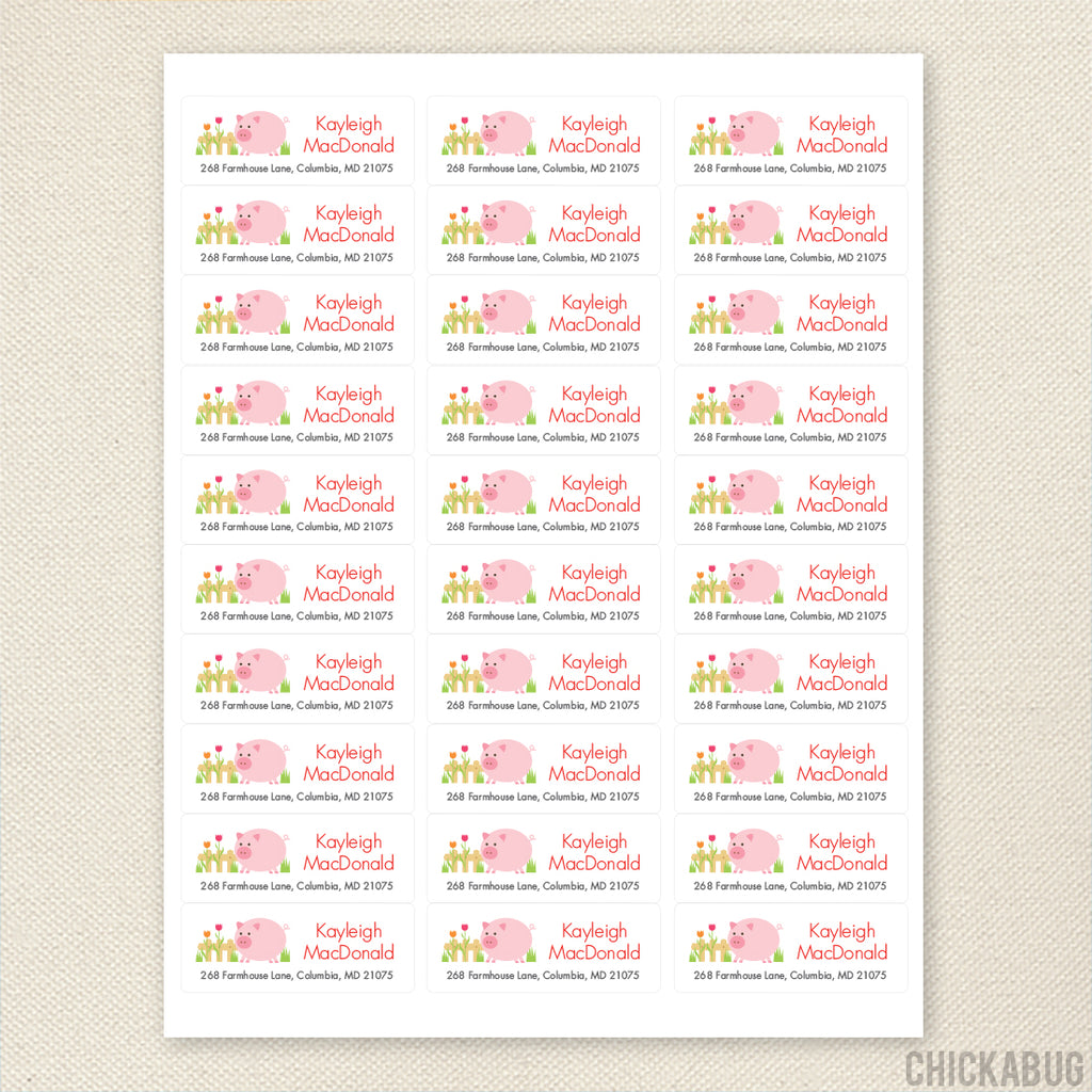Personalized Cute Pig Return Address Labels - Farm Birthday Party ...