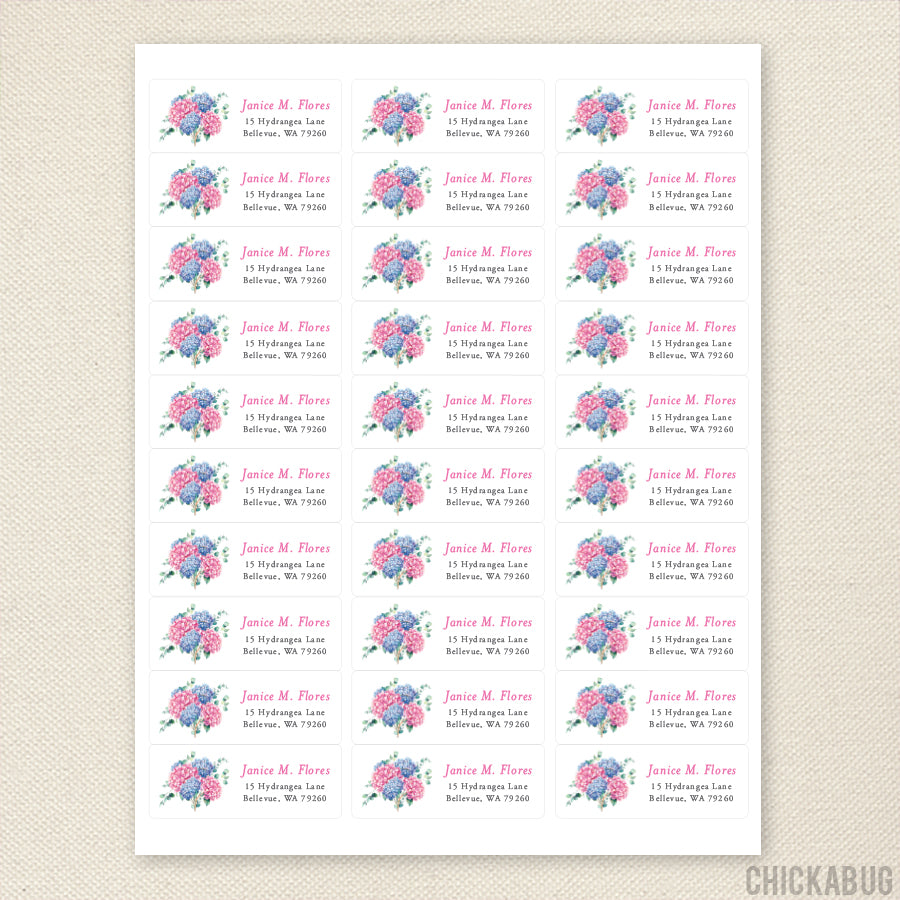 Hydrangea Label Personalized Hydrangea Bouquet Return Address Labels – Chickabug