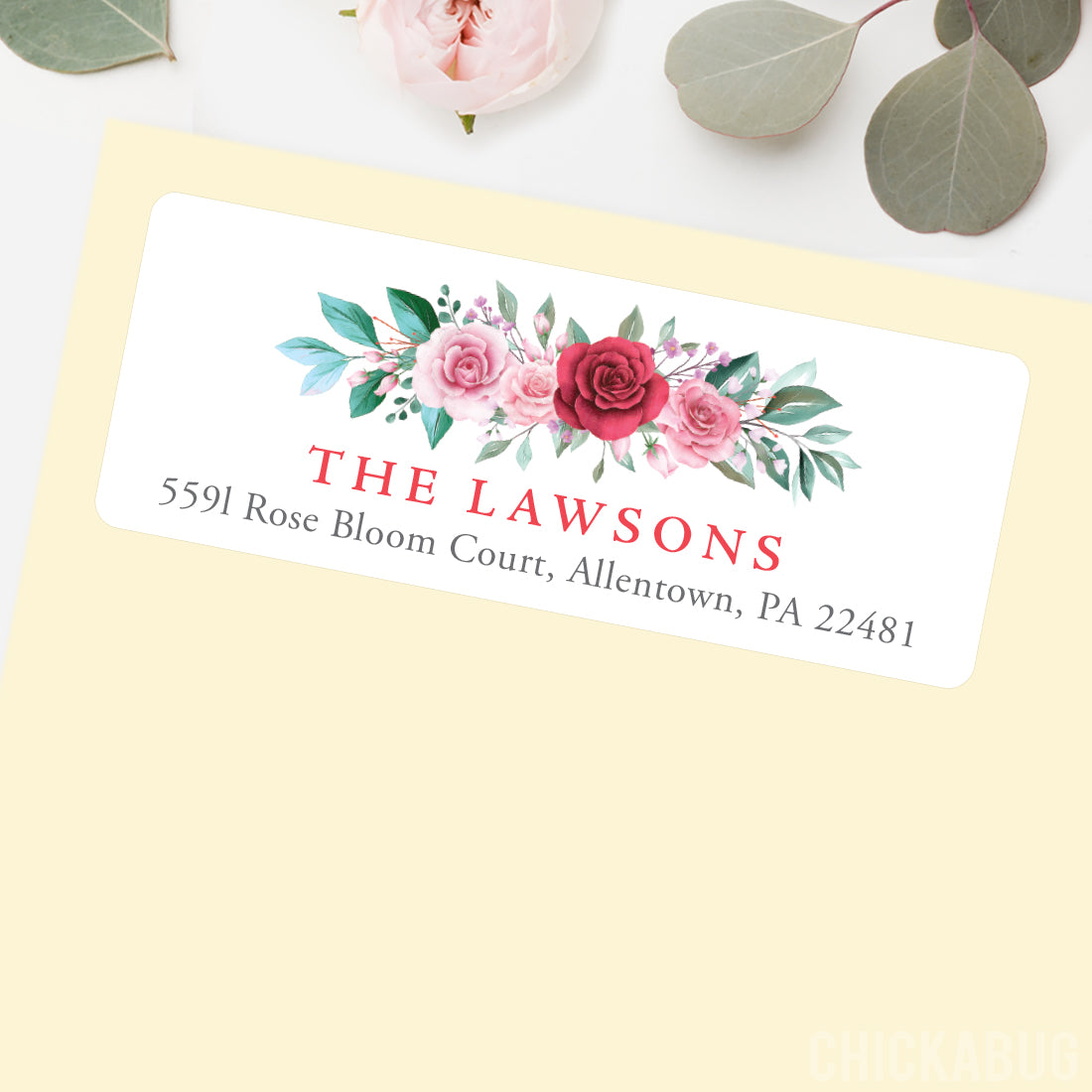 Personalized Red and Pink Roses Return Address Labels – Chickabug
