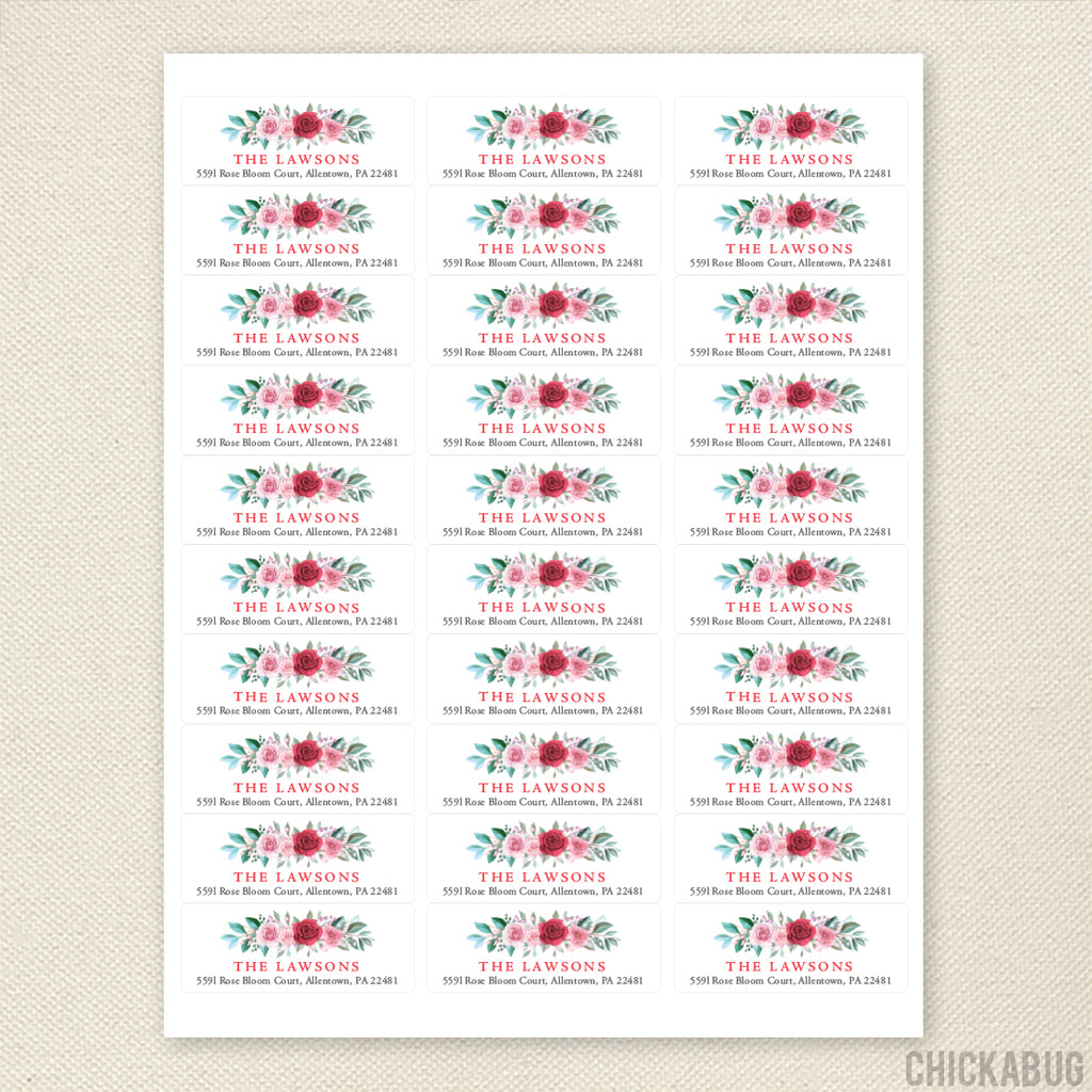 Pink Roses Address Labels Personalized Red and Pink Roses Return Address Labels – Chickabug