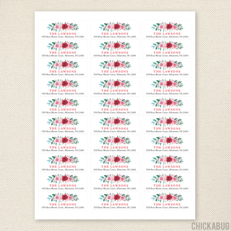 Red and Pink Roses Address Labels