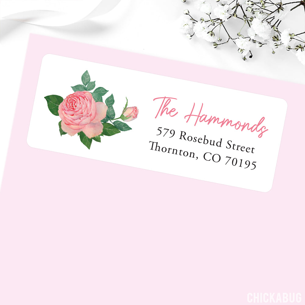 Personalized Pink Rose Return Address Labels – Chickabug