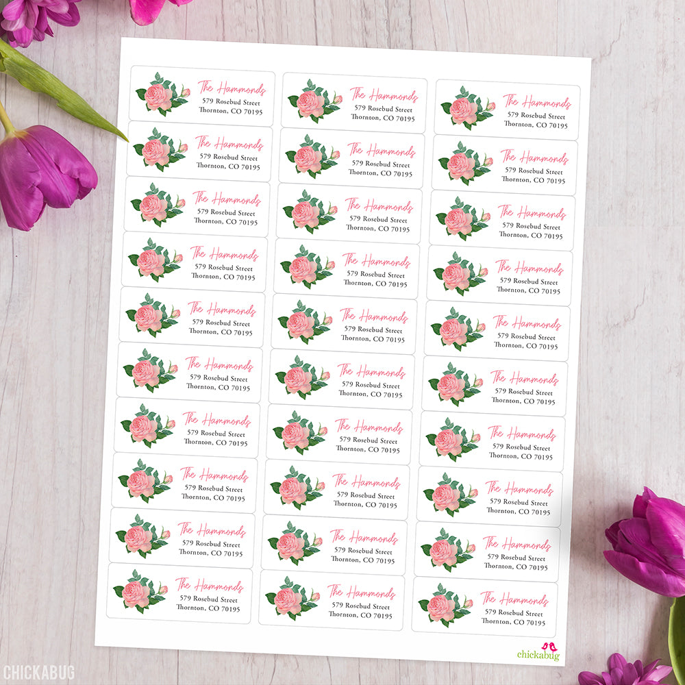 Pink Roses Address Labels Personalized Pink Rose Return Address Labels – Chickabug
