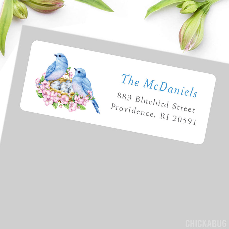 Spring Flowers and Bluebirds Address Labels