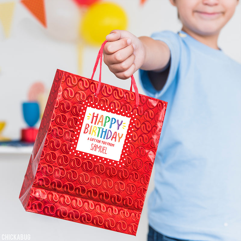 Red "Happy Birthday" Birthday Gift Labels