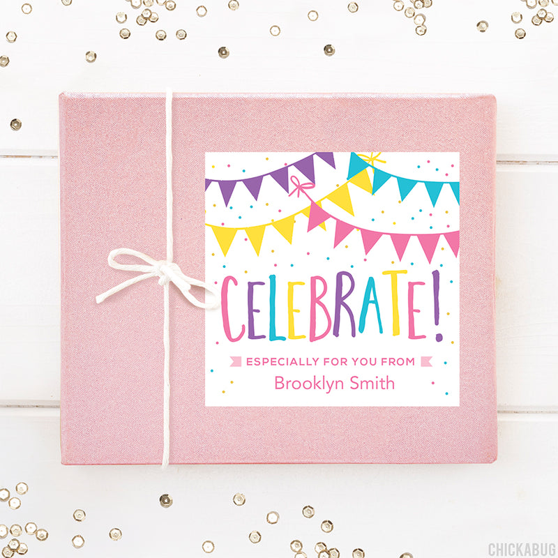 Pink "Celebrate" Gift Labels