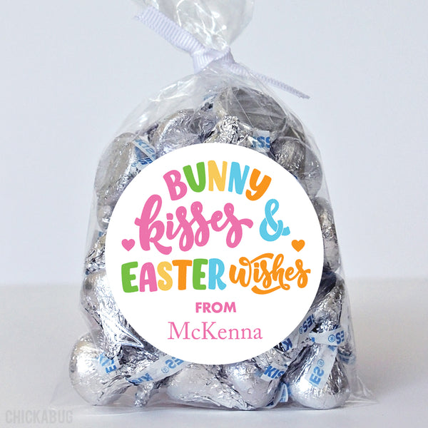 Pink "Bunny Kisses and Easter Wishes" Stickers