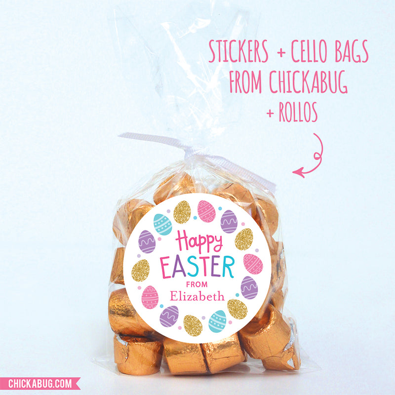 Pink & Gold Eggs Easter Stickers