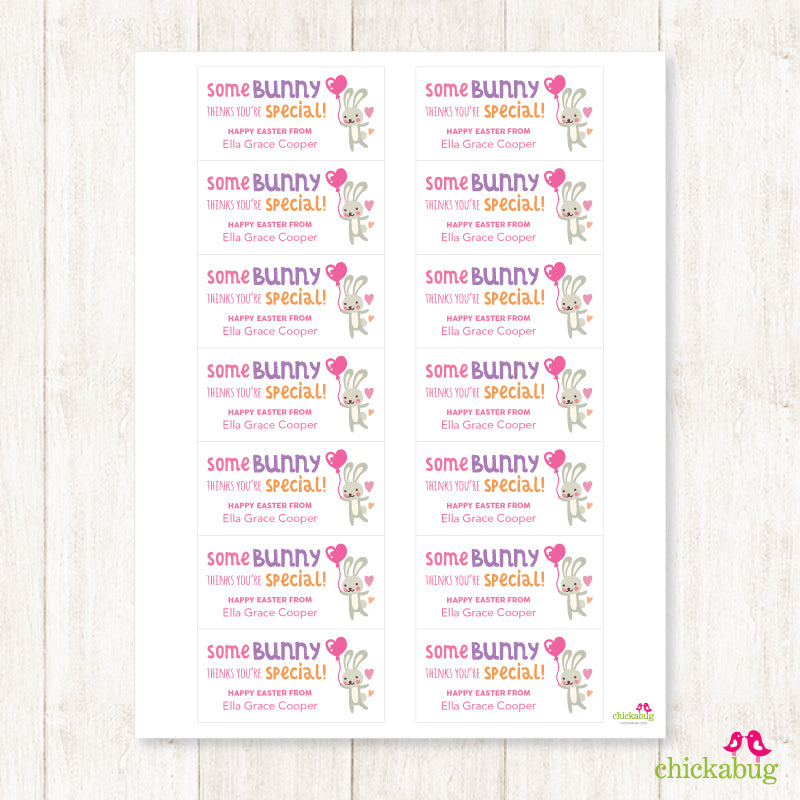 "Some Bunny Special" Bunny and Balloon Easter Gift Labels - Pink