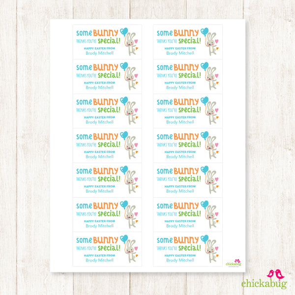 "Some Bunny Special" Bunny and Balloon Easter Gift Labels - Blue