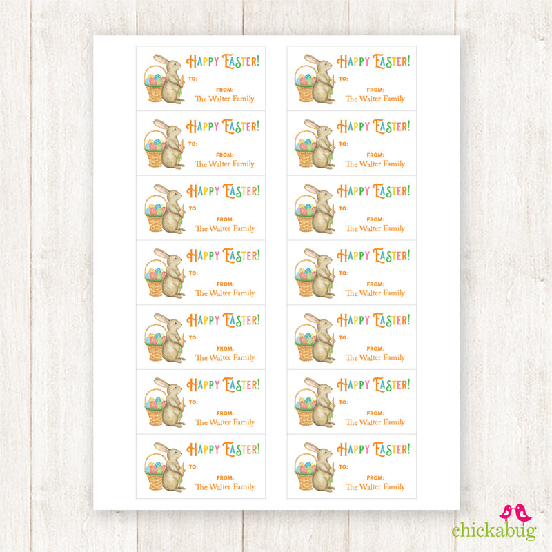 Watercolor Bunny and Easter Basket Gift Labels