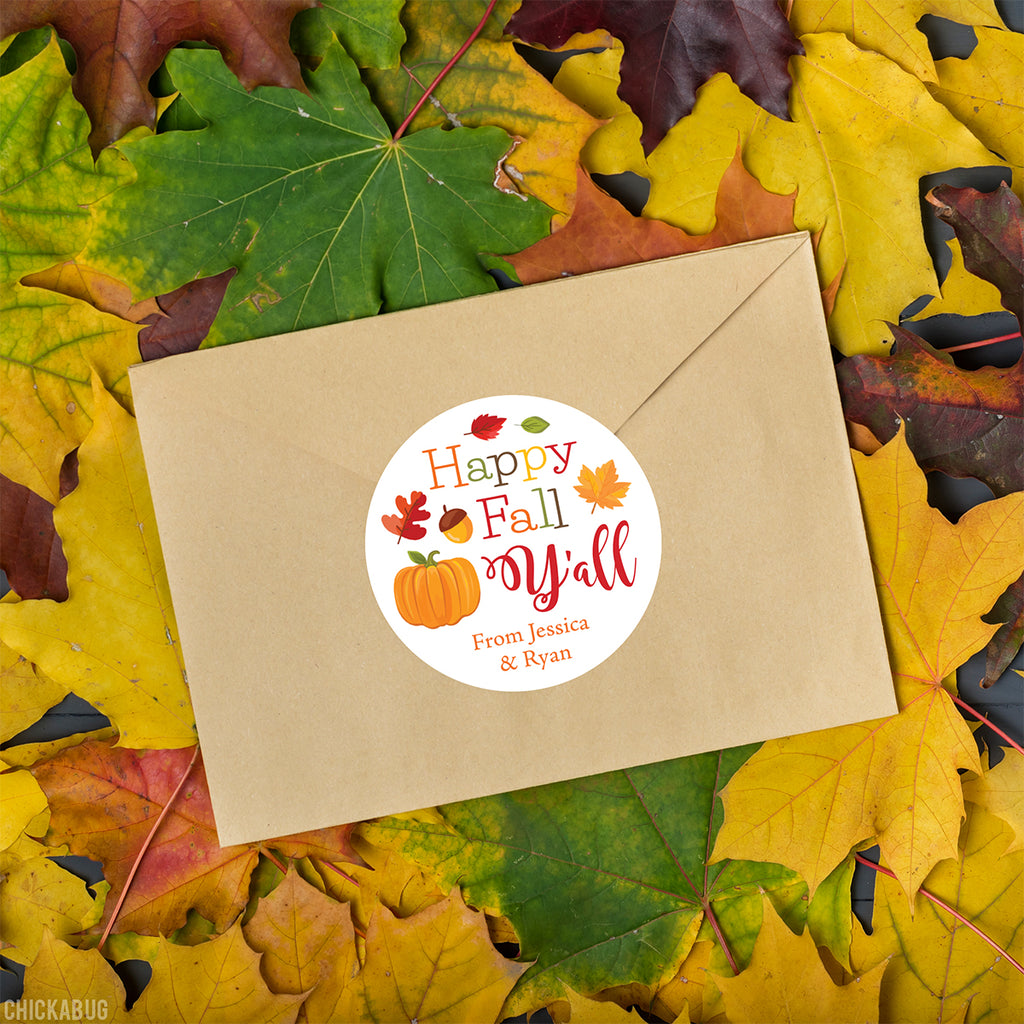 Happy Fall Circle Sticker Personalized