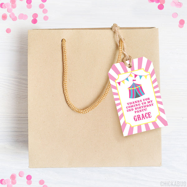 Pink Carnival Party Favor Tags (EDITABLE INSTANT DOWNLOAD)