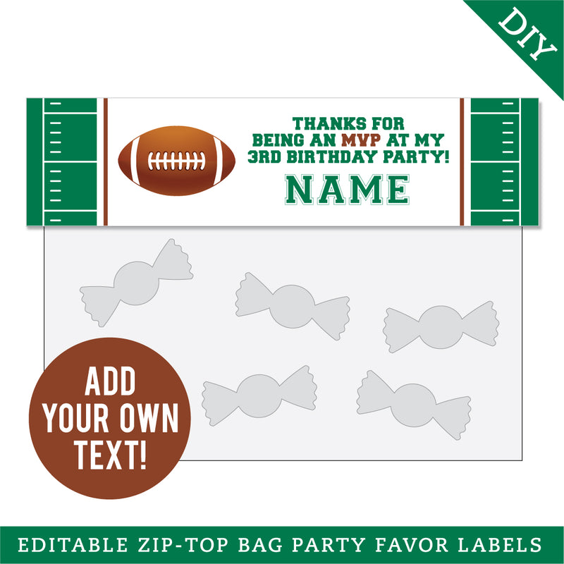Football Party Treat Bag Labels (EDITABLE INSTANT DOWNLOAD)