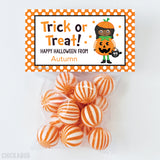 "Trick or Treat" African-American Girl Halloween Paper Tags and Bags