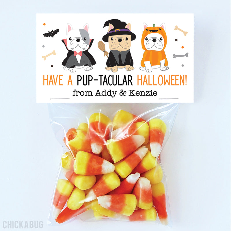 Cute Puppies "Have a Pup-tacular Halloween" Paper Tags and Bags