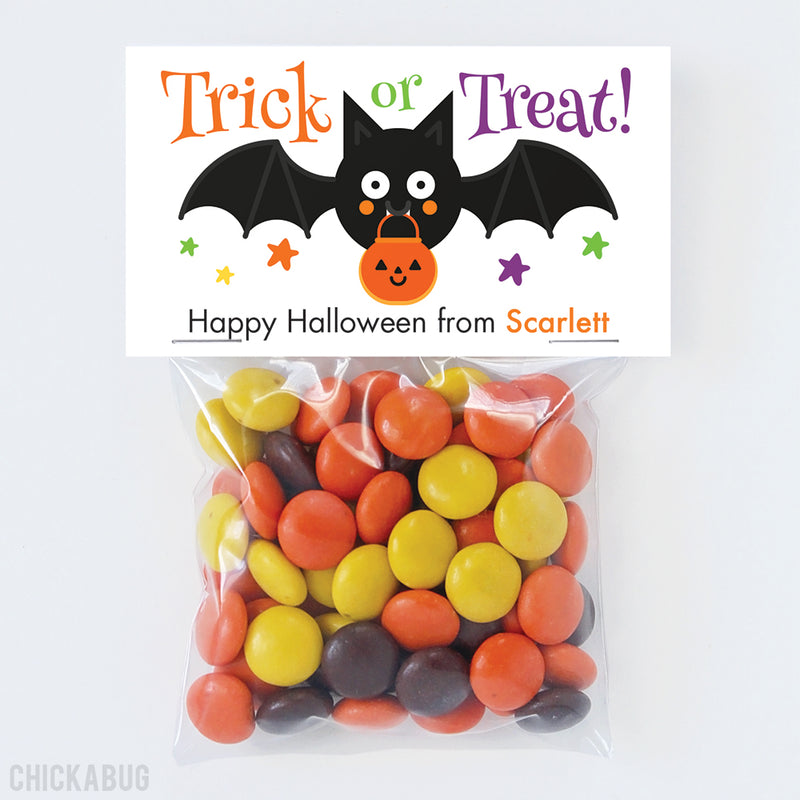 Trick or Treat Bat Halloween Paper Tags and Bags