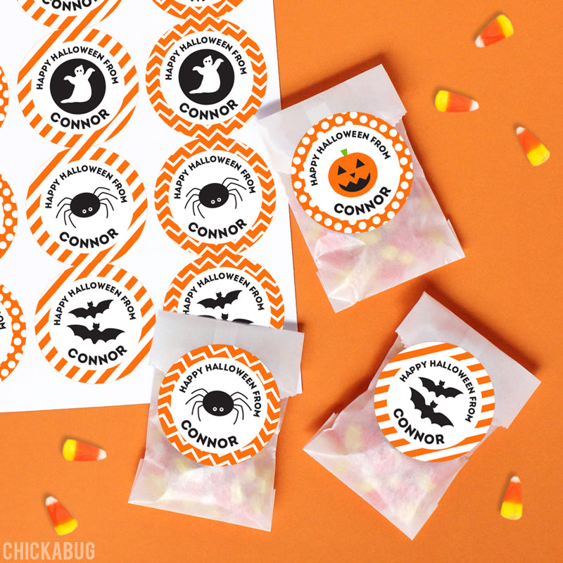 Patterned Halloween Stickers (Pumpkin, Ghost, Bat & Spider)