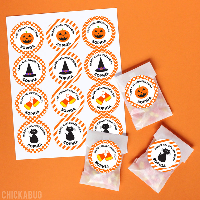 Patterned Halloween Stickers (Pumpkin, Hat, Cat & Candy Corn)
