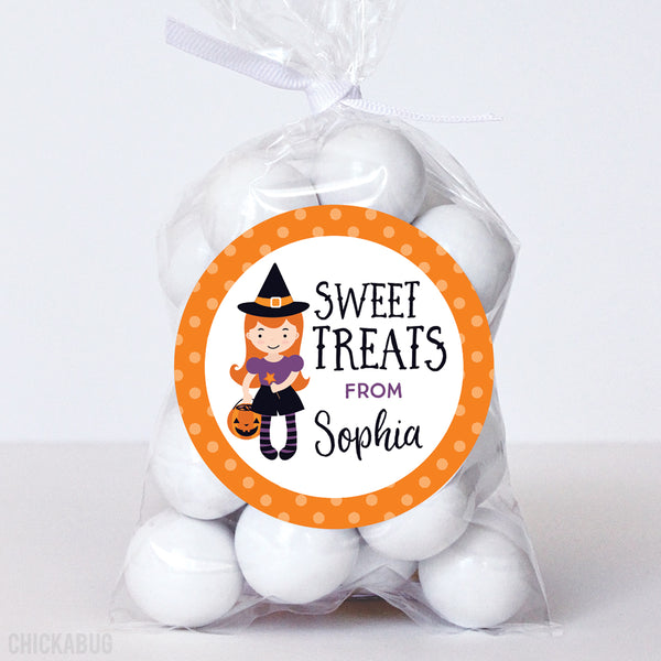 "Sweet Treats" Witch with Pail Halloween Stickers