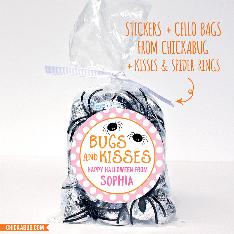 Pink "Bugs and Kisses" Halloween Stickers