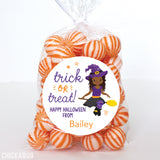 Pretty Witch "Trick or Treat" Halloween Stickers - African-American