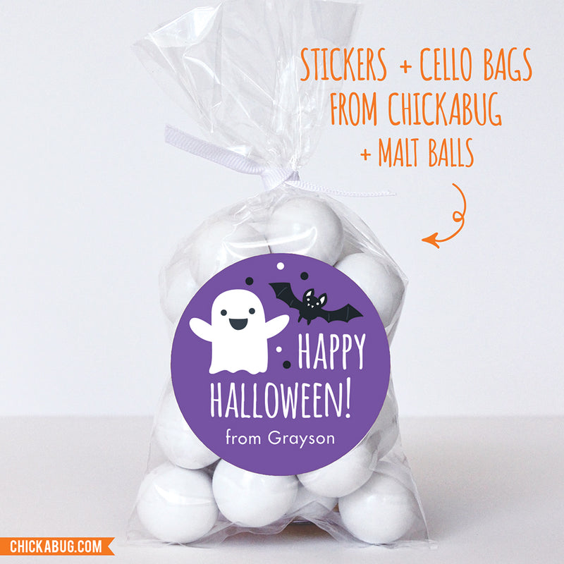 Ghost and Bat Halloween Stickers (Purple)