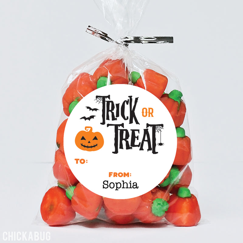 Pumpkin and Bat "Trick or Treat" Halloween Labels