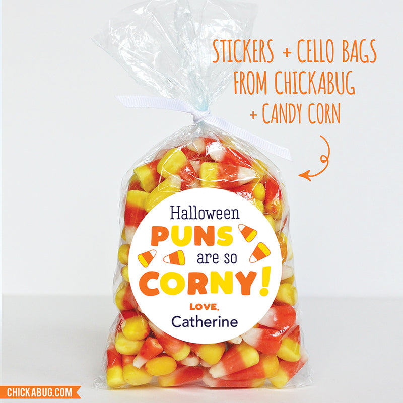 "Halloween Puns Are So Corny" Candy Corn Stickers