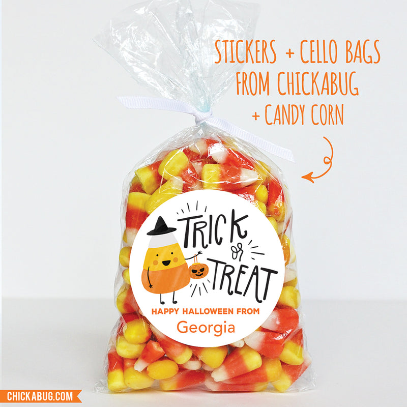 "Trick or Treat" Candy Corn Halloween Stickers