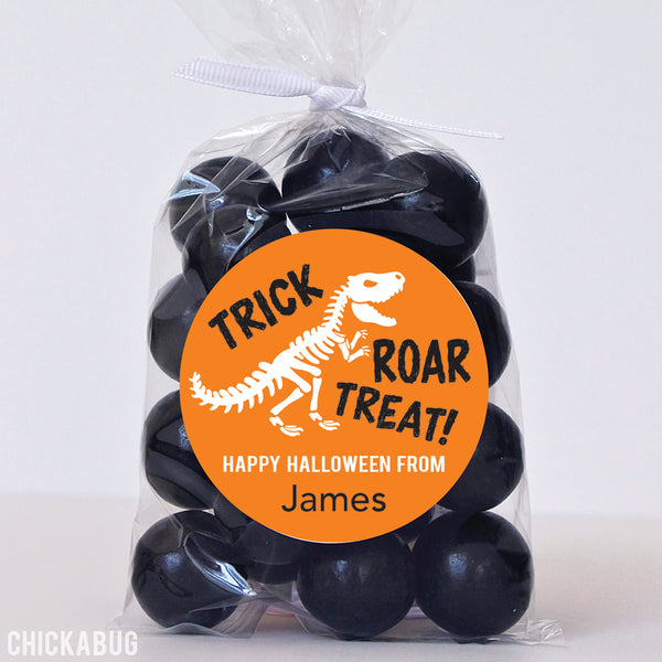 Dinosaur "Trick ROAR Treat" Halloween Stickers (Orange)