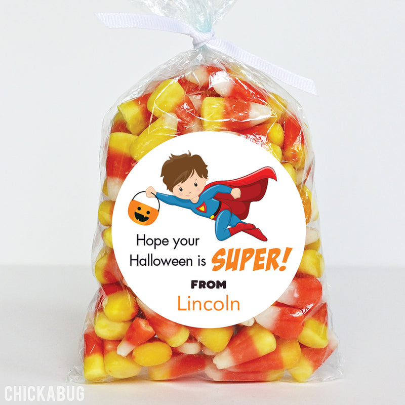 Super Boy Halloween Stickers - Brown Hair