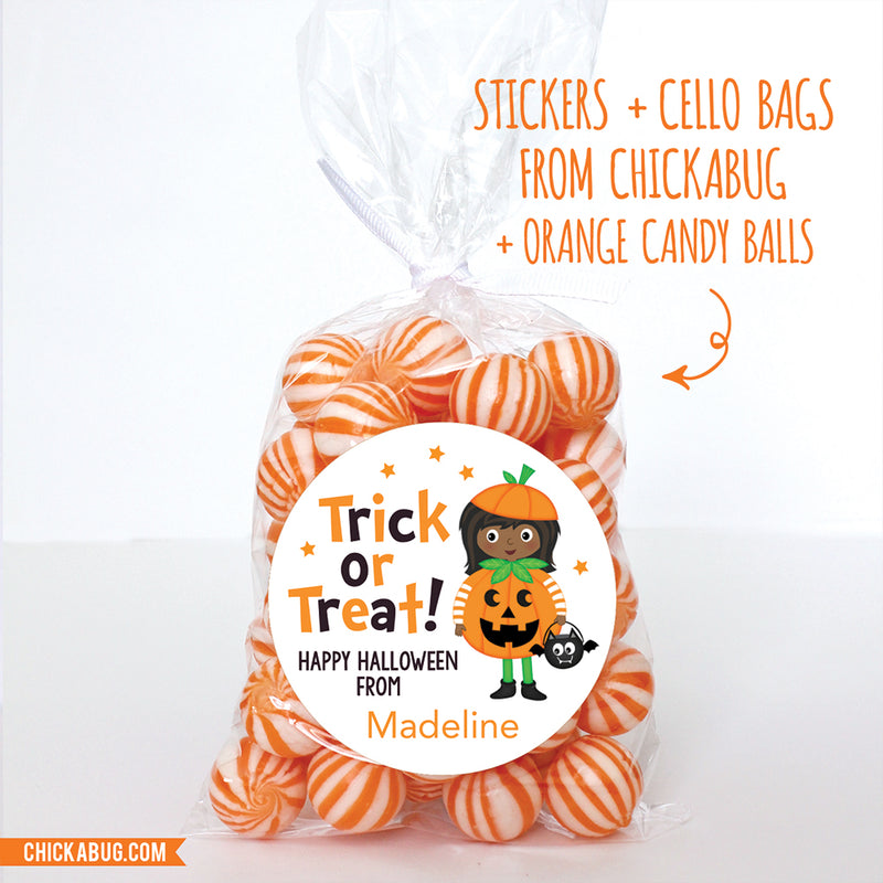 "Trick or Treat" African-American Girl Halloween Stickers