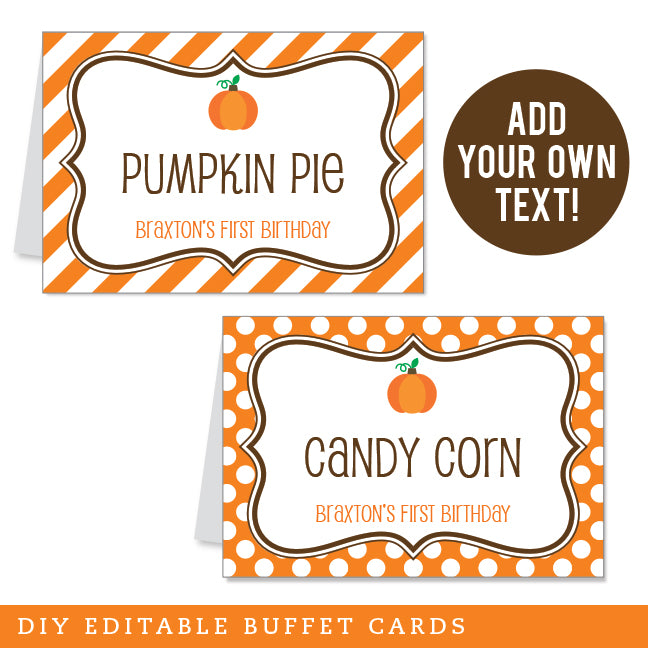 Pumpkin Party Table Tent Cards (EDITABLE INSTANT DOWNLOAD) – Chickabug