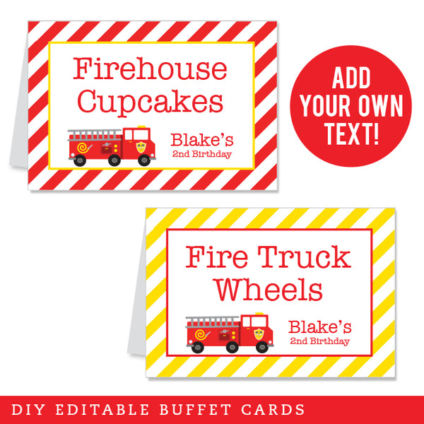 Fire Truck Party Table Tent Cards (EDITABLE INSTANT DOWNLOAD)