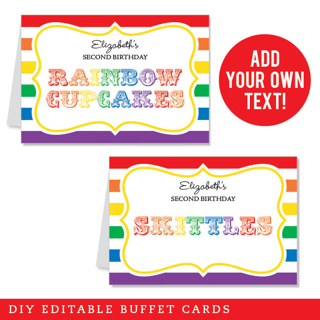 Rainbow Party Table Tent Cards (EDITABLE INSTANT DOWNLOAD)