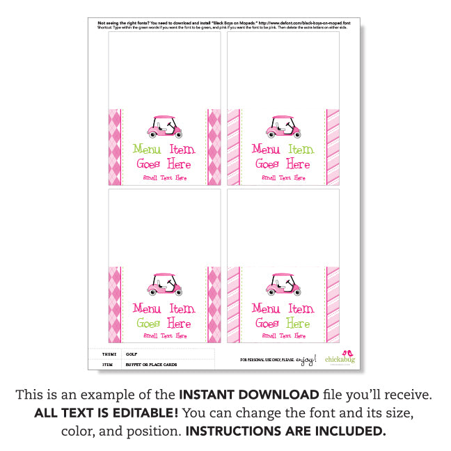 Pink Golf Party Table Tent Cards (EDITABLE INSTANT DOWNLOAD)